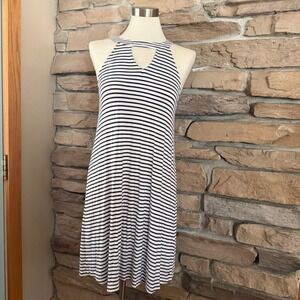 Roxy Womens Navy Blue White Striped Halter Keyhole Knit Dress ERJKD03184 Size M